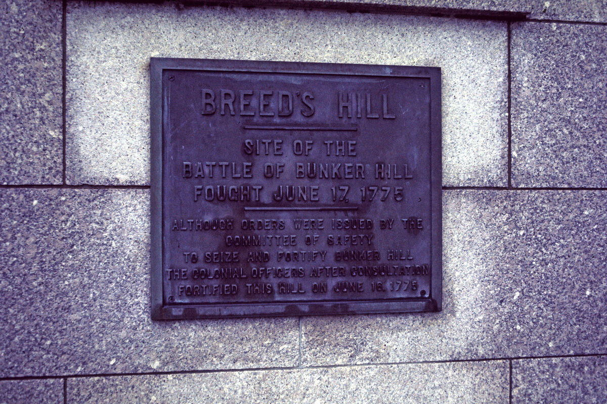 The marker at Breed's Hill in Charlestown, Massach...