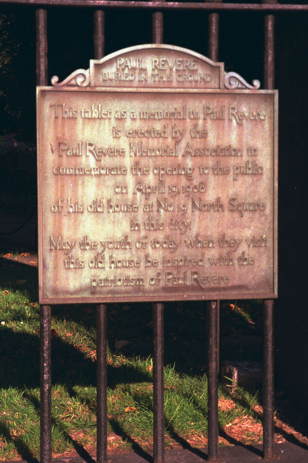 A marker showing the location of Paul Revere's gra...