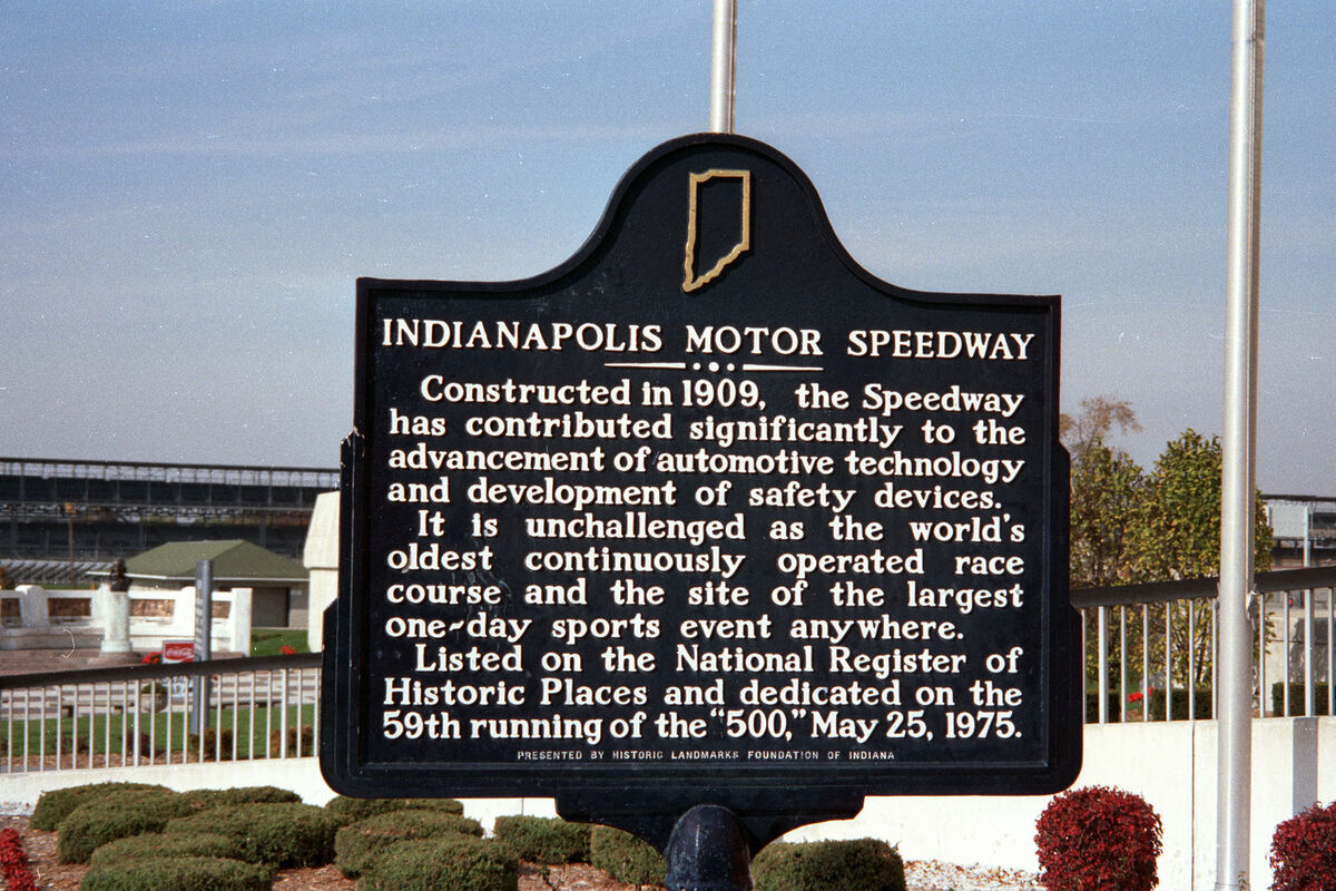 A marker at the Indy 500 Speedway in Indianapolis,...