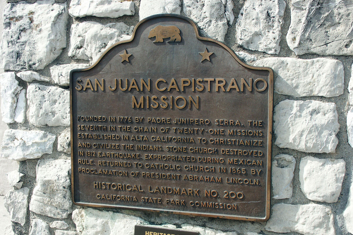 A marker at the gate house to the Mission San Juan...