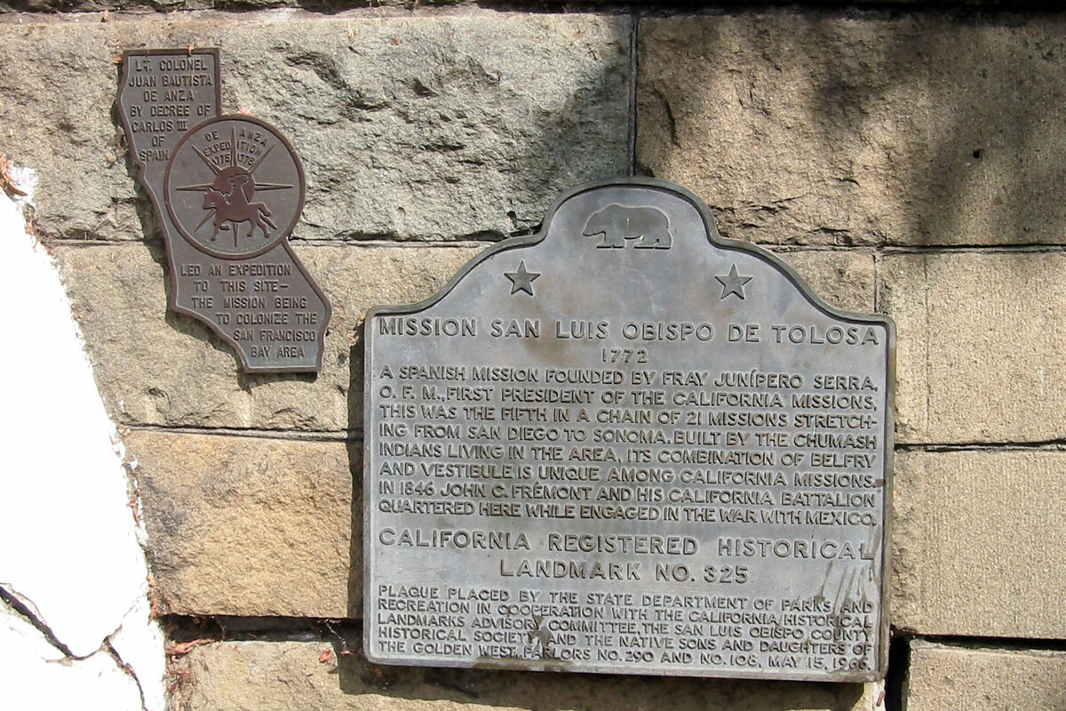 The marker at the Mission San Luis Obispo de Tolos...