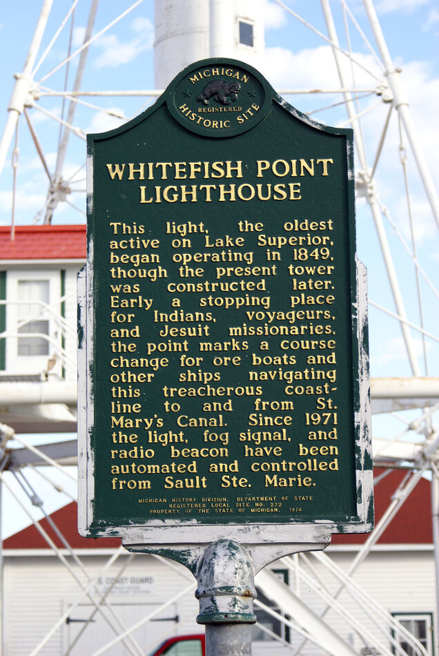 A marker at the Whitefish Point Lighthouse, near P...