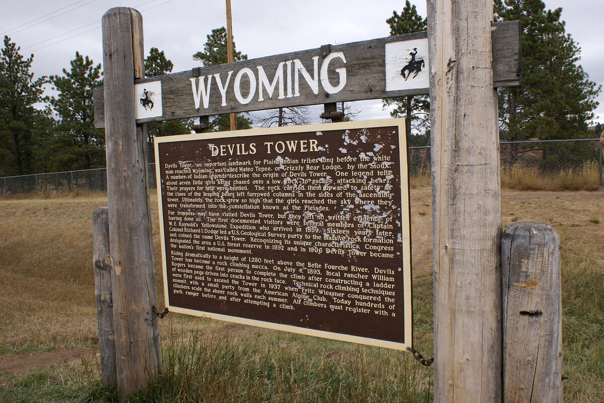 The marker at Devils Tower in Crook County, Wyomin...