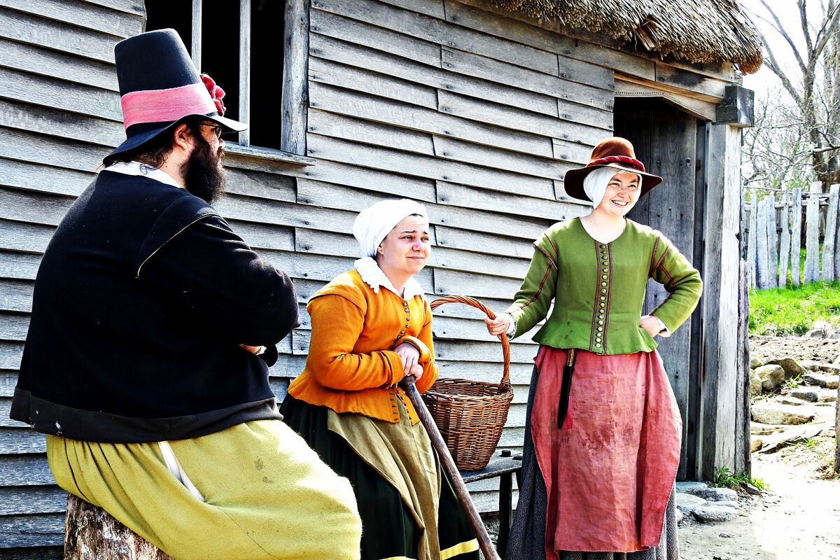 Costumed 17th century reenactors portray the pilgi...