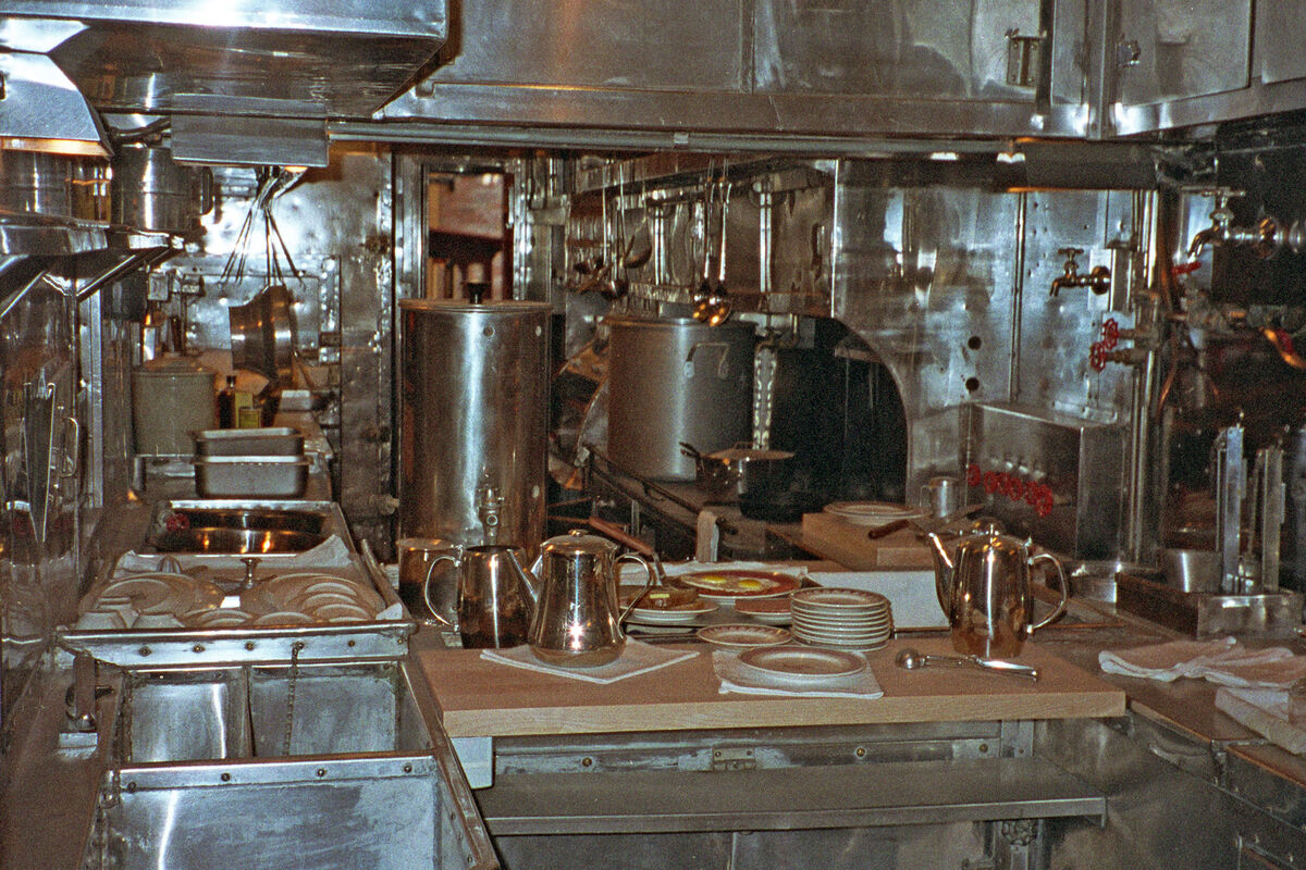 The inside of the galley on the AT&SF Dining Car, ...