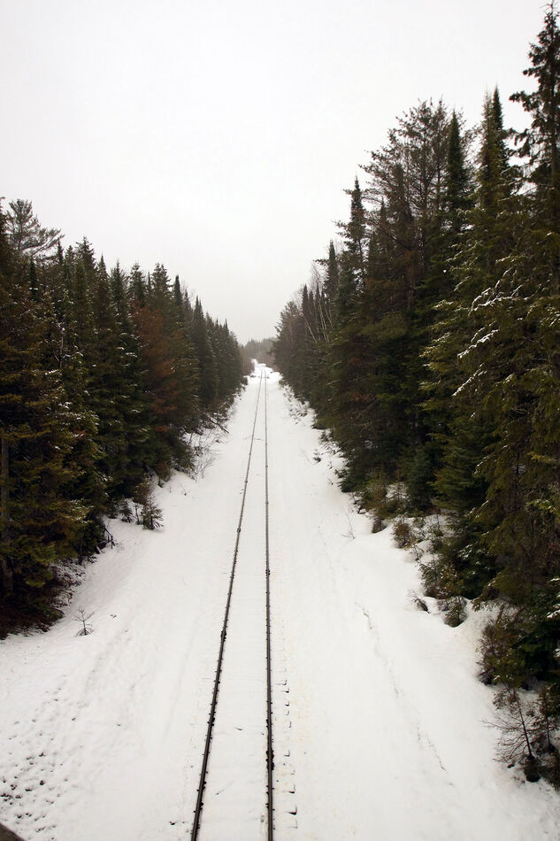 Railroad tracks, thru the snow, near Covington, lo...