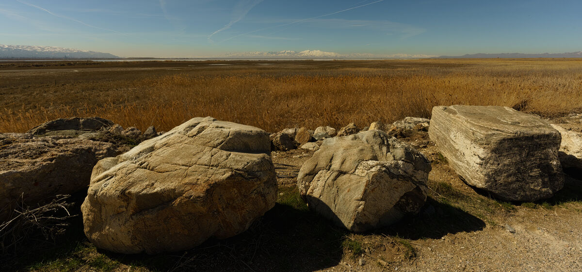 View across the marsh toward Antelope Island...