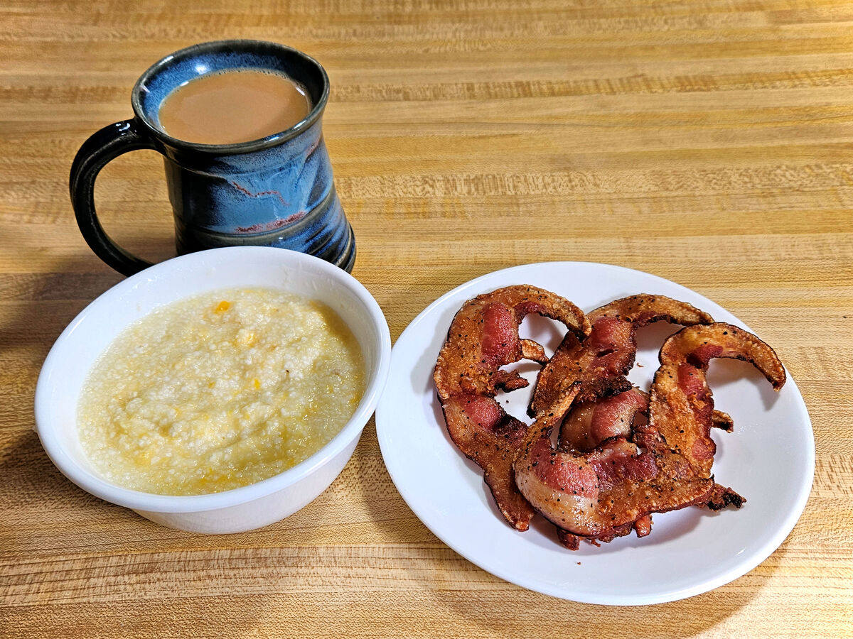 Grits With Cheese And A Side Of Pork Jowls Not many people eat fried
