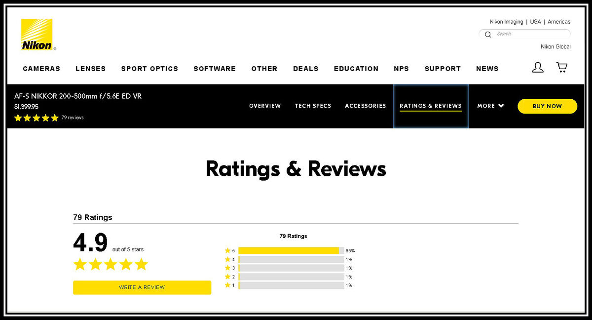 Ratings and Reviews on Nikon USA Web Portal (highl...