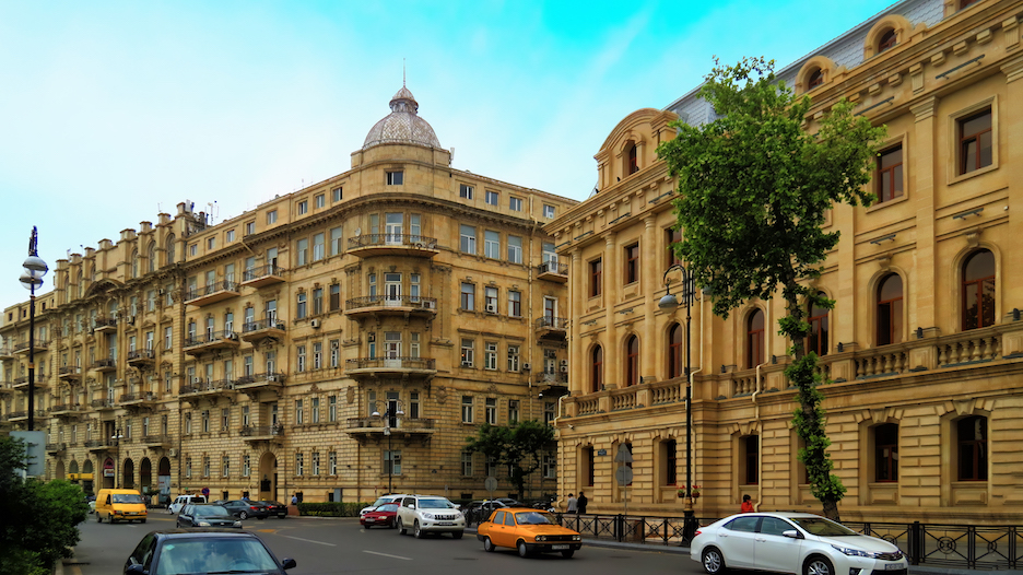 The apartment and older office buildings in Baku a...