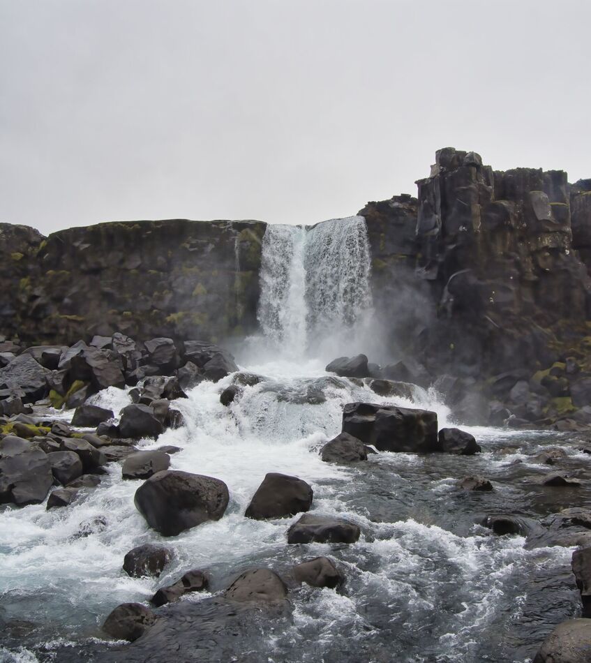 Oxarafoss Falls, where water from the North Americ...