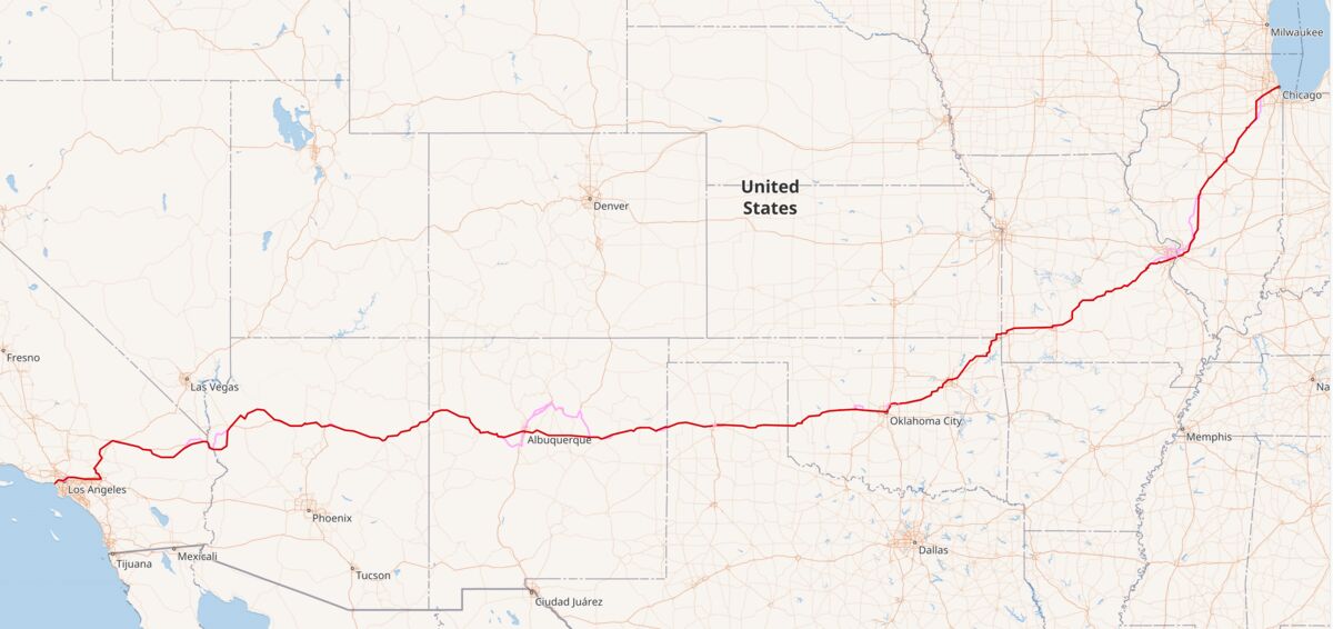 And this shows where Route 66 passes through the e...