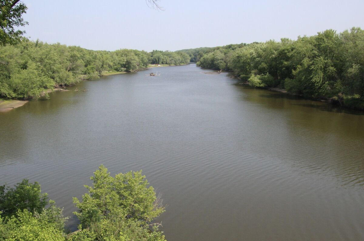A river view Of the Wapsipinicon River in Central City IA.