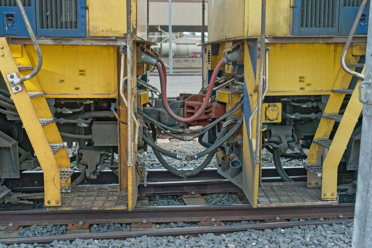 Close-up view of the coupling of the two locomotiv...