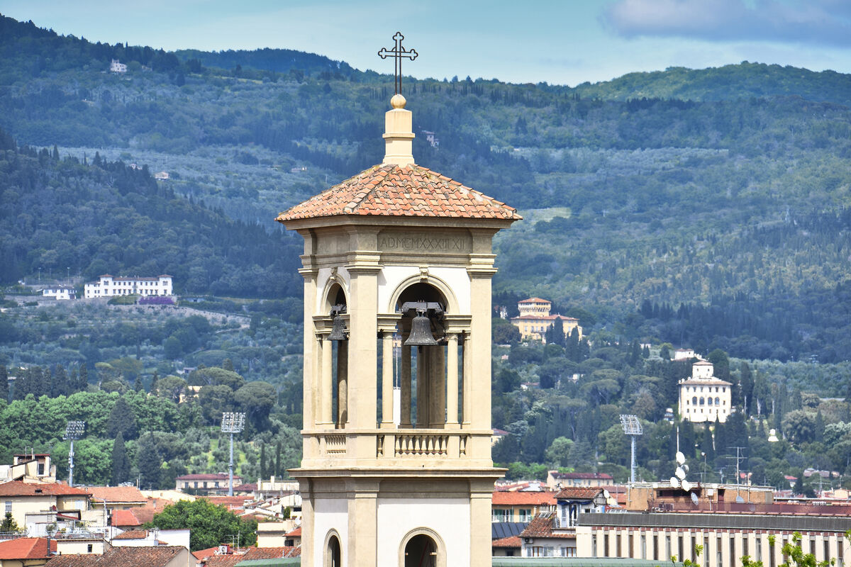Bell tower of Sant'Ambrogio, a Roman Catholic chur...