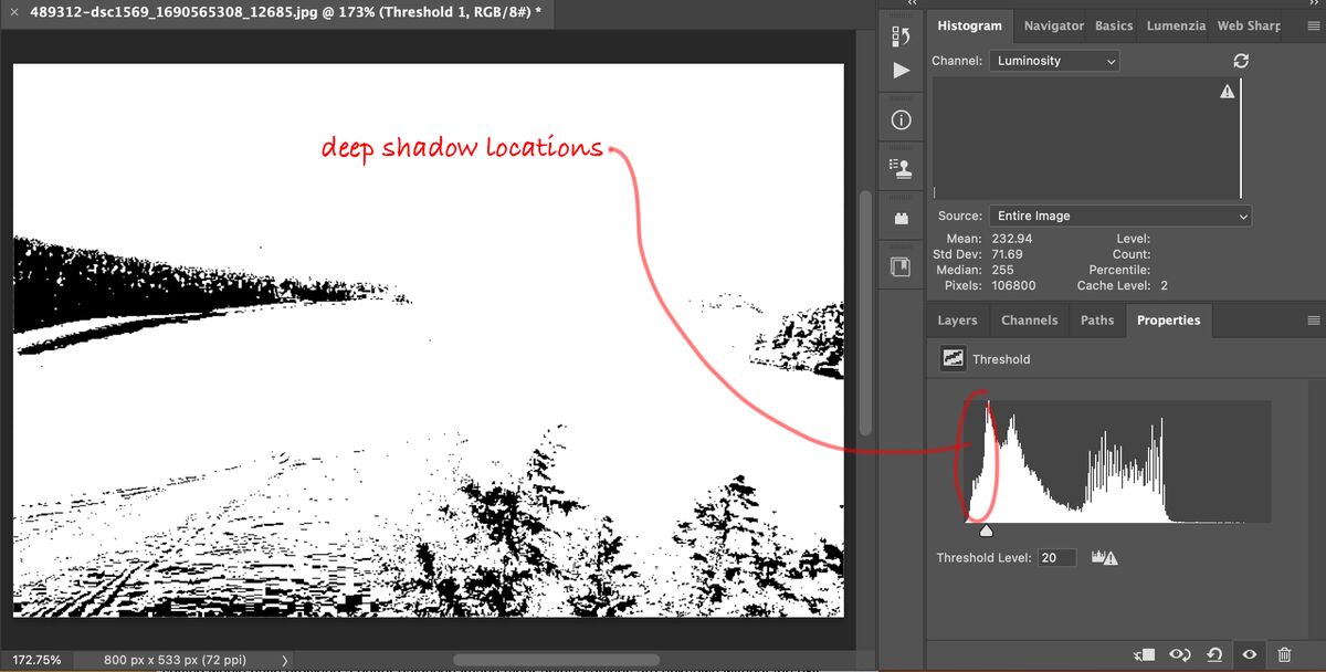 3 - location of deep shadows, but no clipping....