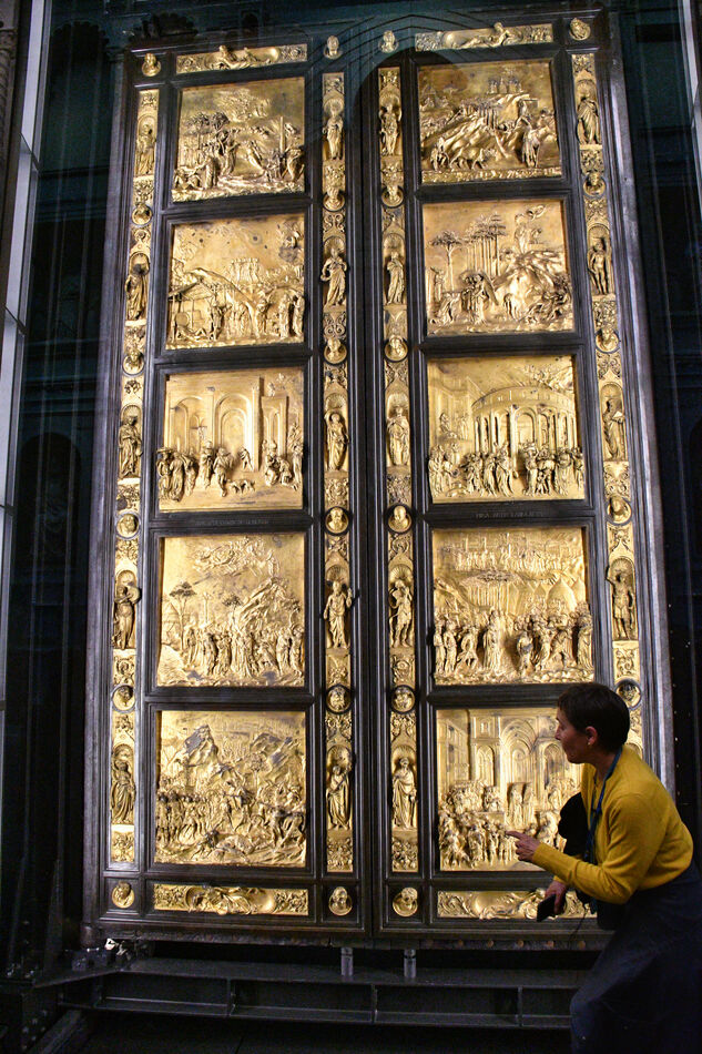 Our guide explaining the panels on Ghiberti's orig...