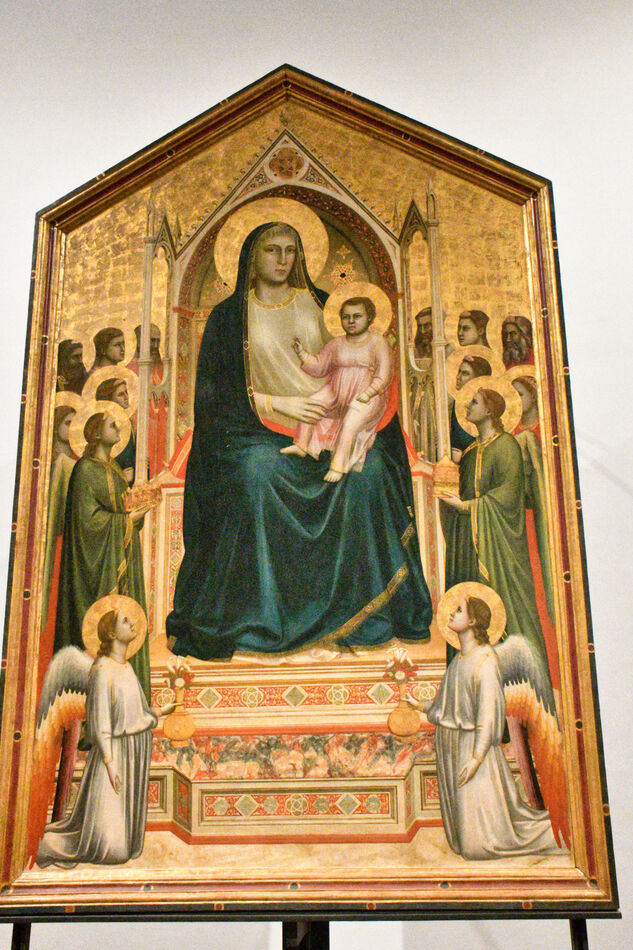 The Ognissanti Madonna was executed in egg tempera...