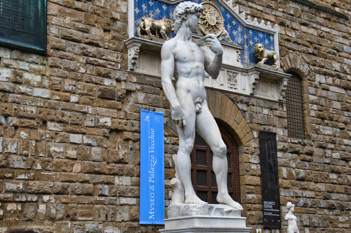 Copy of Michelangelo's David at the entrance of th...