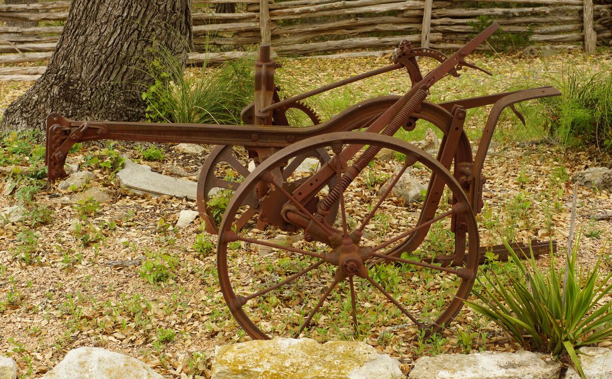 Steel wheels on this old horse drawn implement.  G...