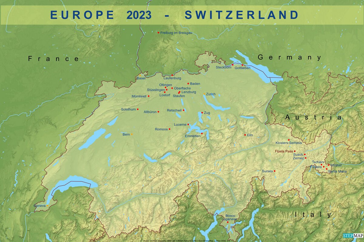 Map of Switzerland indicating the location of the ...