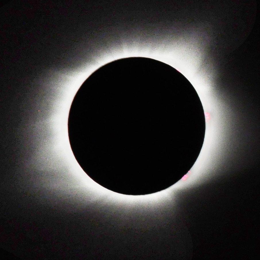An image of totality showing two prominences that ...