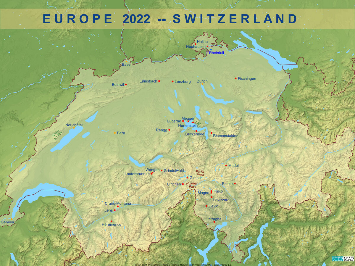 Map of Switzerland indicating at lower center the ...