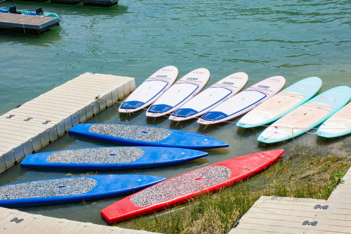 Red White and Blue paddle boards, Bass Lake Ca....