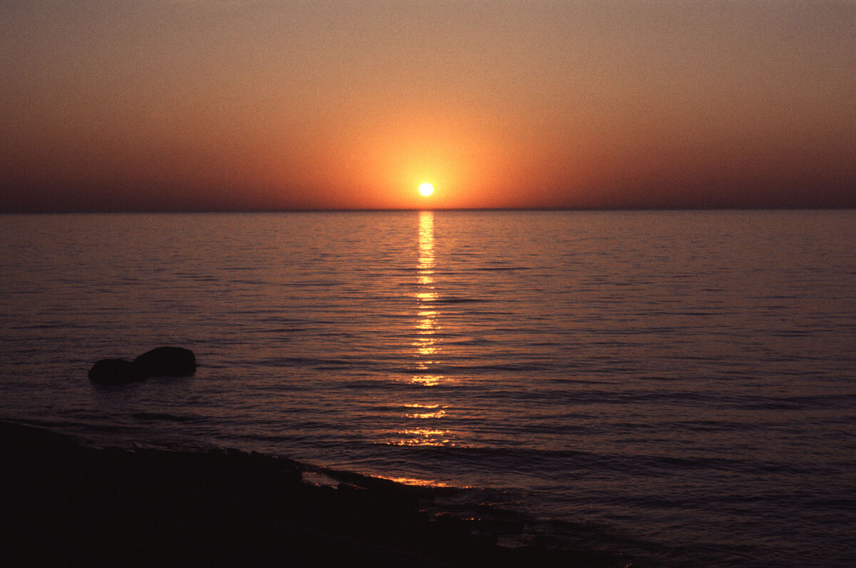 Sunset over Lake Superior near Houghton, Michigan ...
