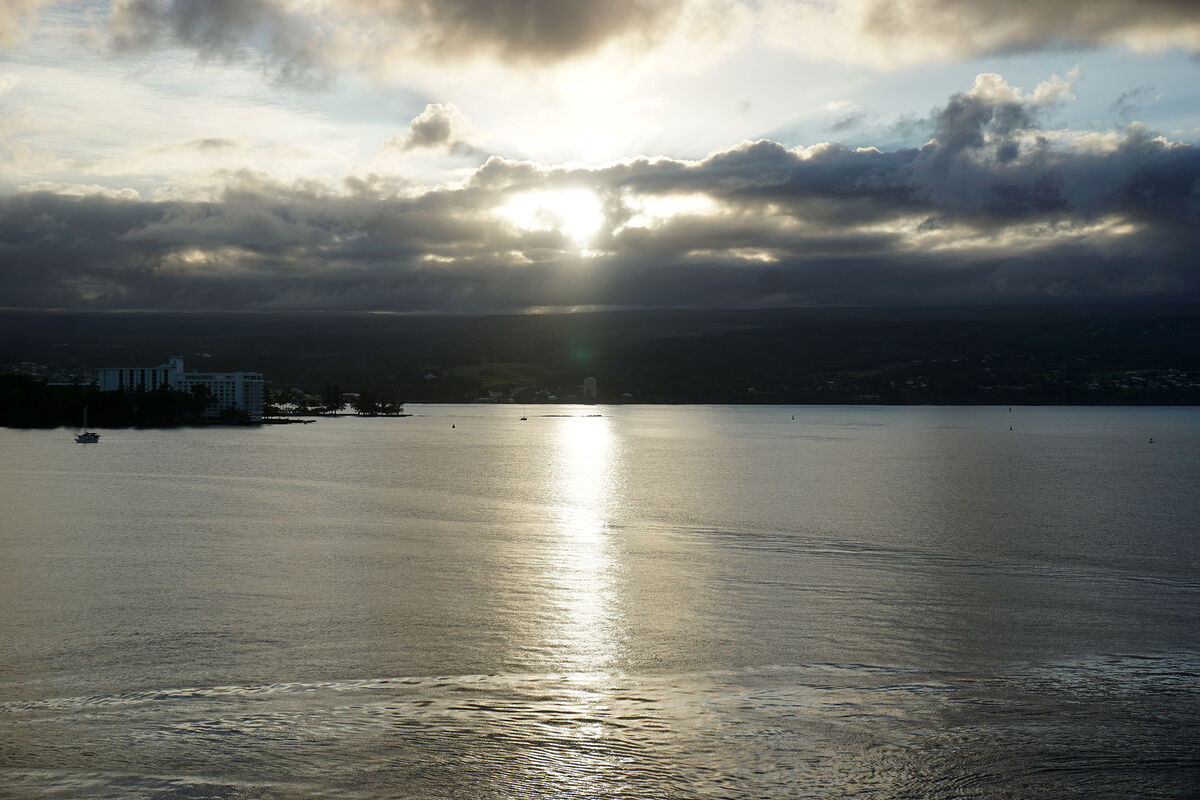 Sunset over the harbor in Hilo, on the Big Island,...