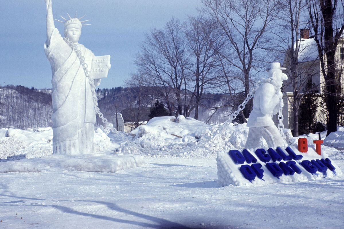 A snow statue, built for the Winter Carnival at Mi...