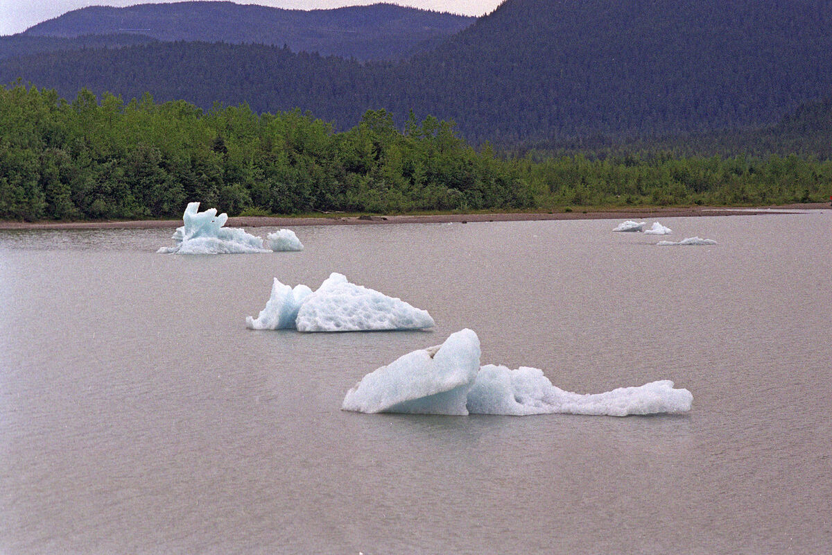 Ice flows by the Mendenhall Glacier near Juneau, A...