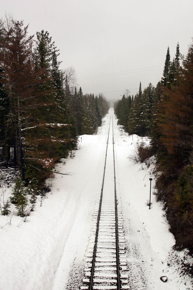Railroad tracks in the snow near Covington, Michig...
