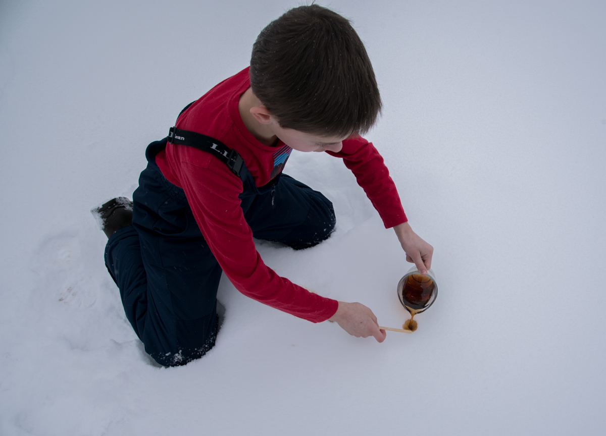 pour syrup on the snow...