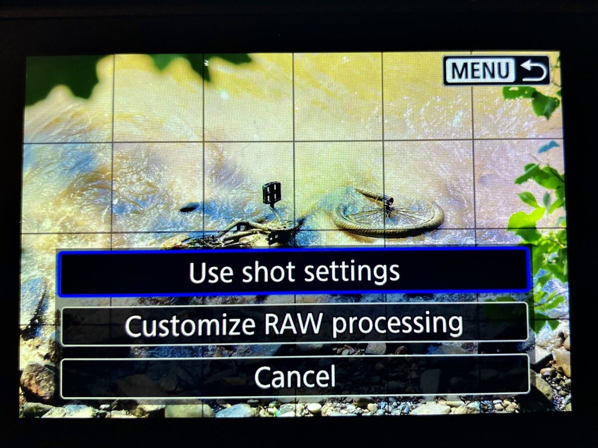 Canon menu: "Use shot settings" means that all of ...