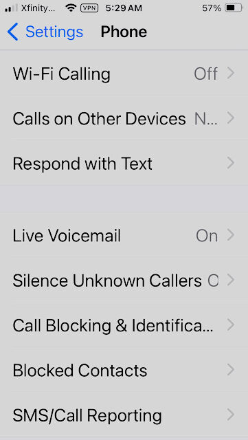 note SIlence Unknown Callers is just below "Live V...