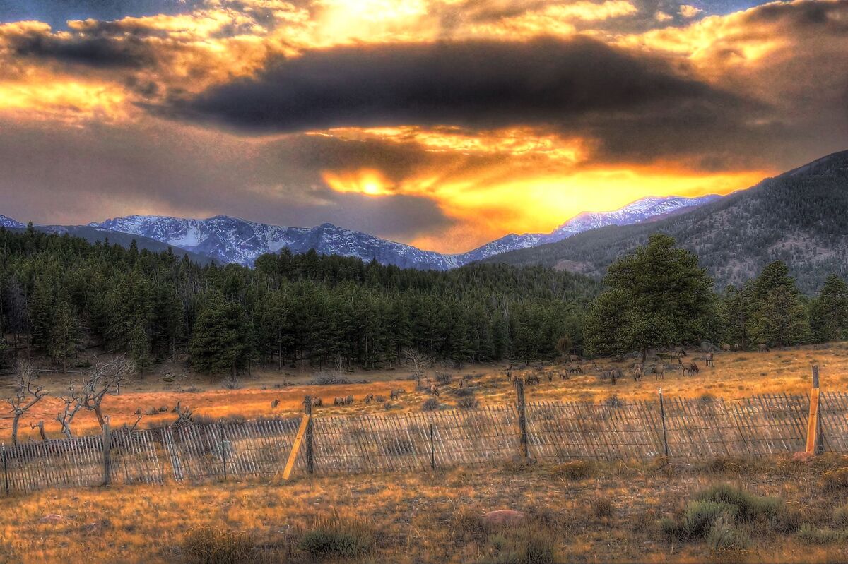 Rocky Mountain National Park at sunset.  The color...