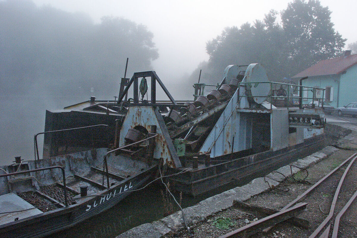 An old canal dredge, moored in Niderviller, France...