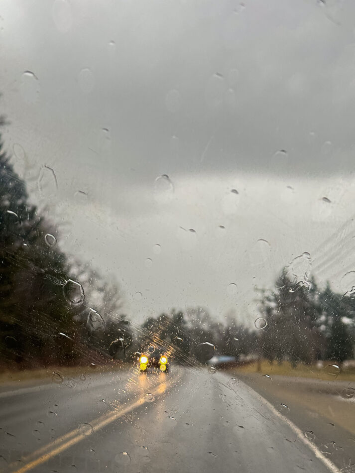 A driving rain pounding the windshield...