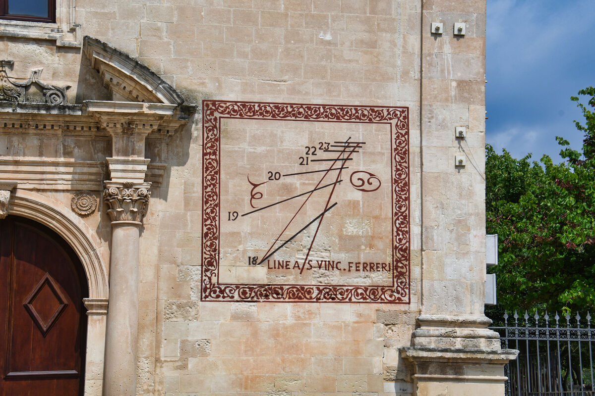 The sundial shows Italian hours that start and end...