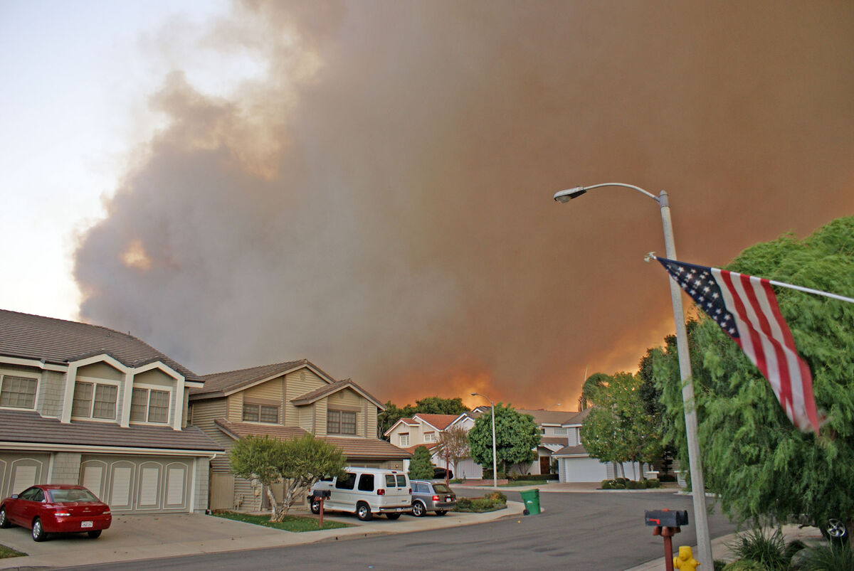 Smoke from the Santiago Canyon Fire as seen from i...