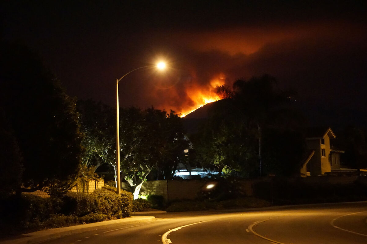 Flames from the Holy Jim Canyon Fire as seen from ...