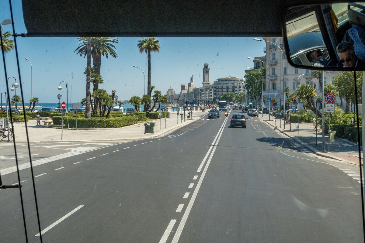 Bari, through the tour bus windshield...