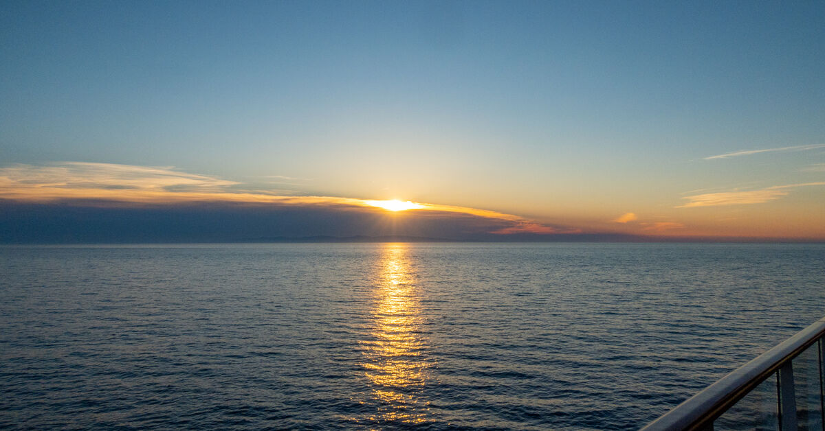 Sunset on the Adriatic as we head northeast to Sib...