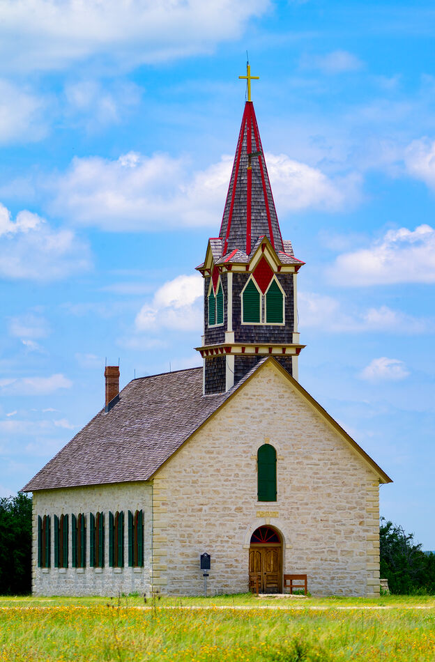 The Rock Church: St Olaf's Kirke near Cranfills Gap, Texas. Most native ...