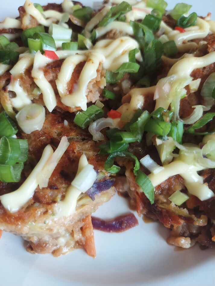 Okonomiyaki Japanese pork and cabbage pancake. A new recipe for me