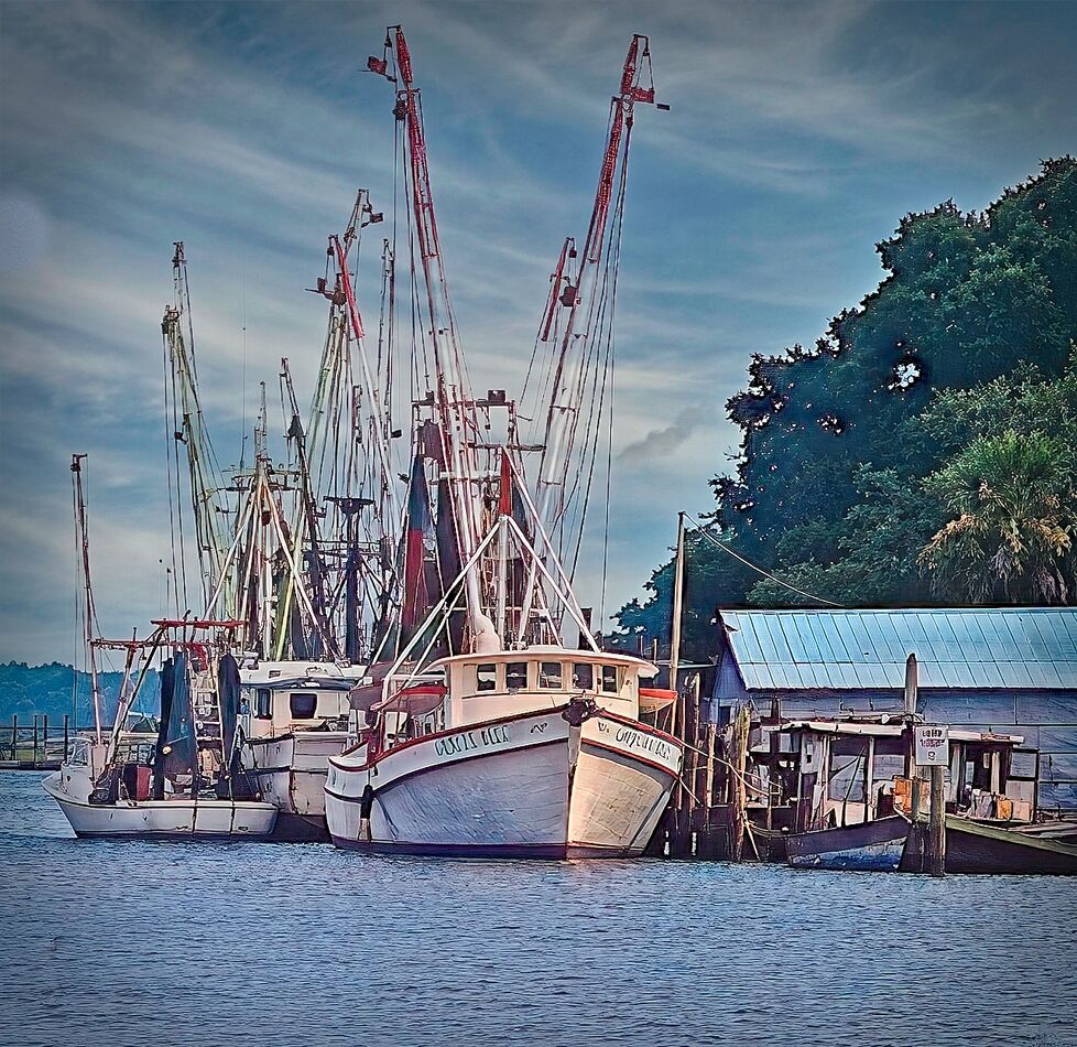 Shrimp Boat: Moored in Beaufort, SC these working boats are a common sight.