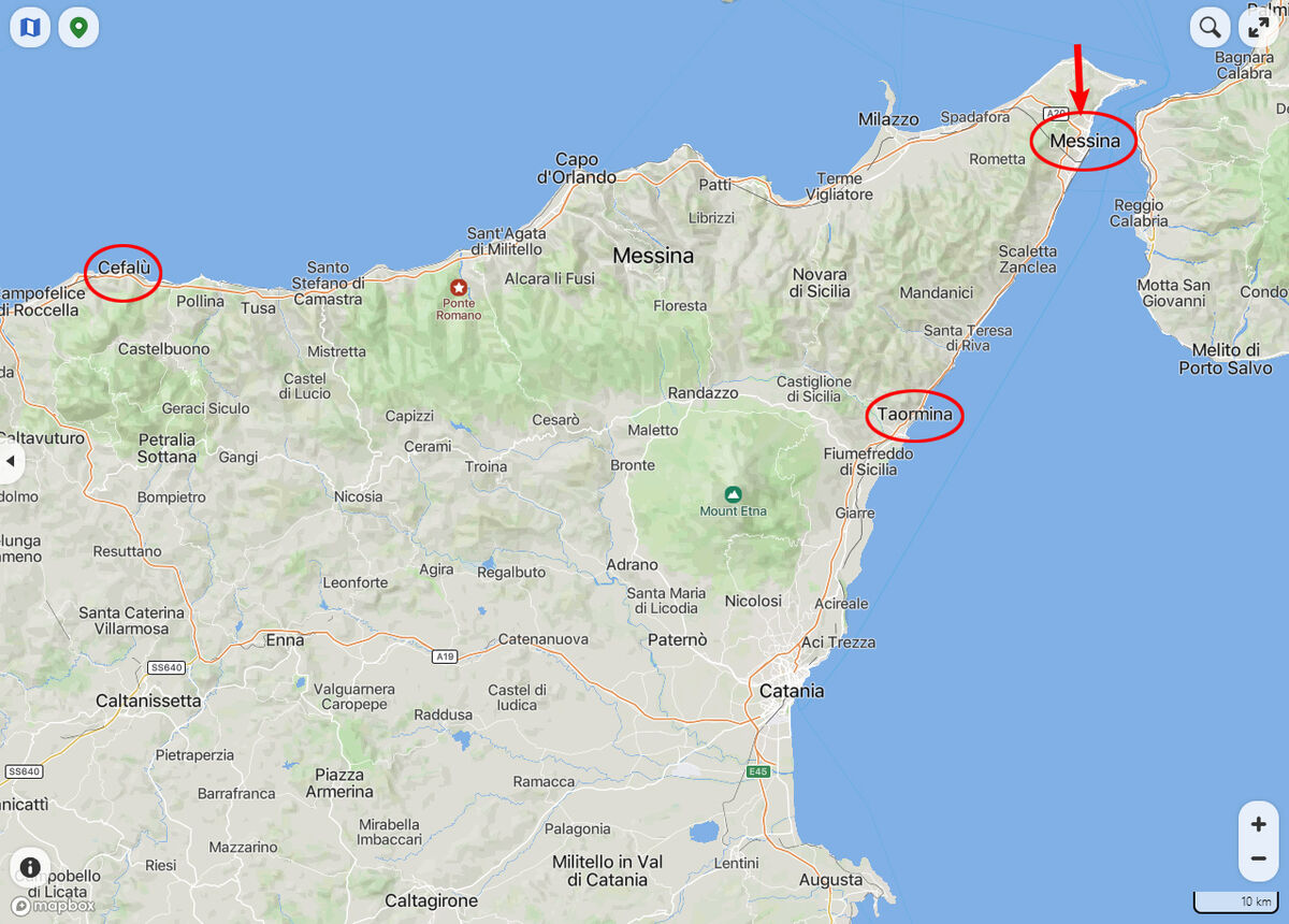 Sicily The Road To Taormina Part 6 Messina We Turned South As We T1 515136 Map Messina