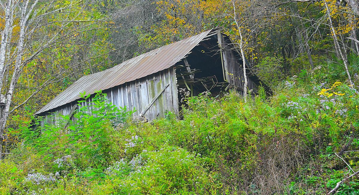 A truly mysterious abandoned barn: This is situated on a fairly steep ...